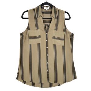 EXPRESS Portofino Shirt Green Black Striped Sleeveless Button Up Top SIZE MEDIUM